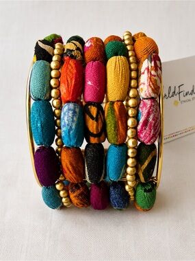 Kantha Elongated Bead Cuff Bracelet